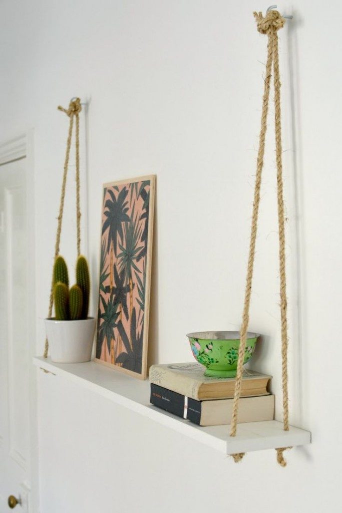 how to use upcycling in home decor : ropes used as shelf holders