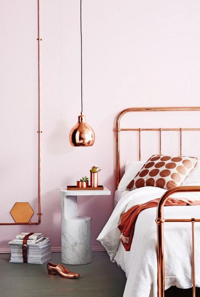 nude pink mixed with copper and marble, a must in home decor