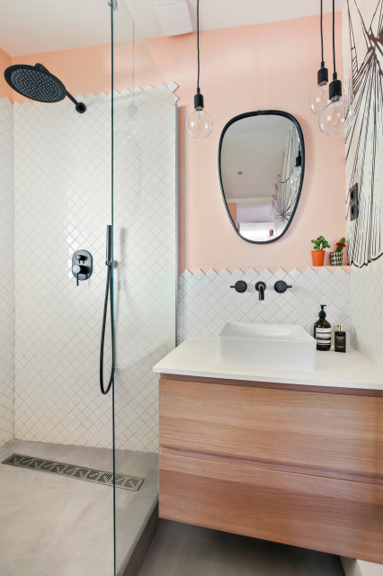 nudepink is perfected in a home and in a bathroom when mixed with black and white elements