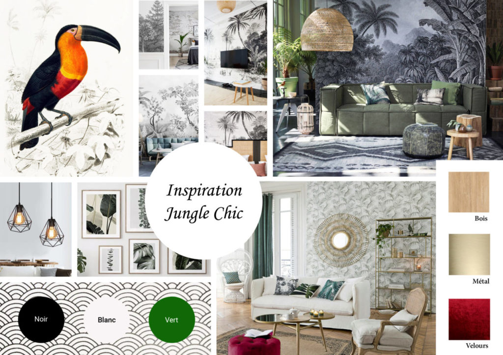 Moodboard d'inspiration réalisé pour mettre en images le style de décoration choisi pour la rénovation et l'aménagement du studio